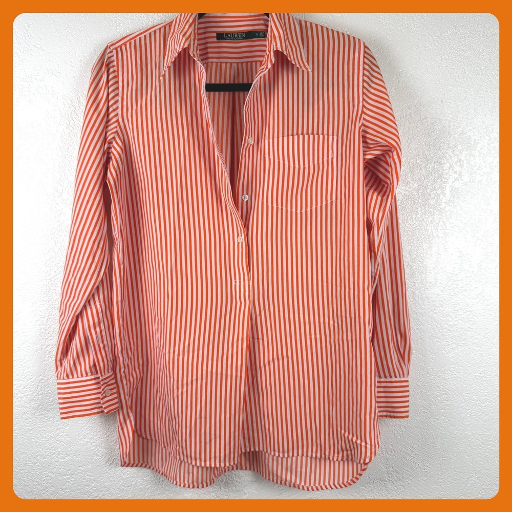 Lauren Ralph Lauren Womens Green Label Orange White Striped Oversized Small